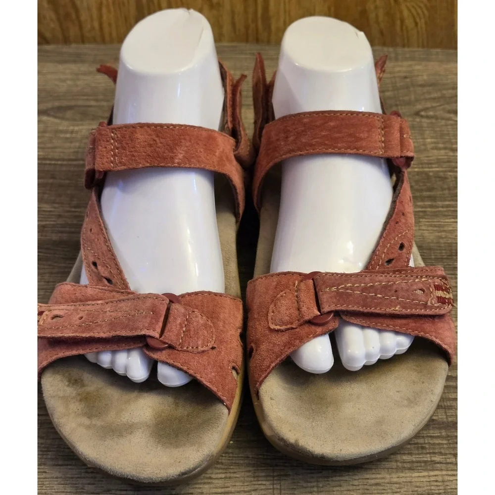 Earth Origins Sophie Strappy Sandals Womens Size 9.5 Wide‎ Pink Hook & Loop